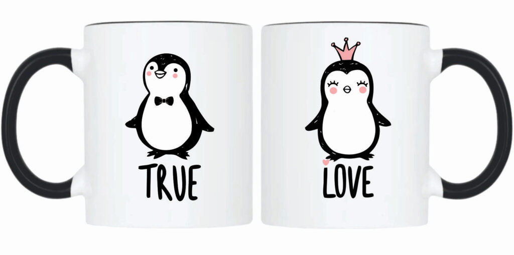 Set cani personalizate cuplu pinguini