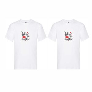 Set 2 tricouri cuplu albe personalizate "Let's be together"