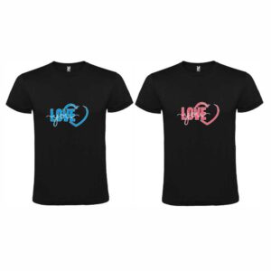 Set 2 tricouri cuplu negre personalizate "Love you"