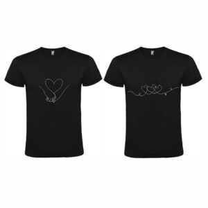 Set 2 tricouri cuplu negre personalizate cu ilustratie