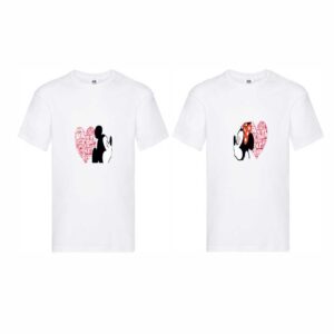 Set 2 tricouri cuplu albe personalizate Mickey & Minnie