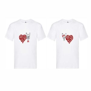 Set 2 tricouri cuplu albe personalizate cu model