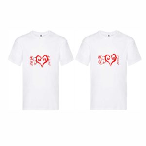 Set 2 tricouri cuplu albe personalizate "Love"