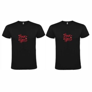 Set 2 tricouri cuplu negre personalizate "Love you"