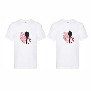 Set 2 tricouri cuplu albe personalizate iubire