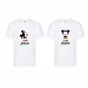 Set 2 tricouri cuplu albe personalizate Mickey Mouse