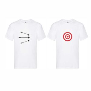 Set 2 tricouri cuplu albe personalizate cupidon