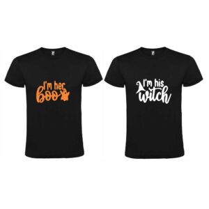 Set 2 tricouri cuplu negre personalizate Halloween
